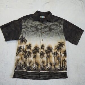 Aloha Joe Sz L Men's Tropical Palm Print Casual Button Down Shirt